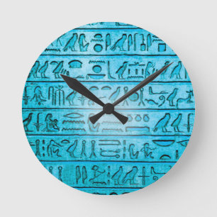 Ancient Egyptian Hieroglyphs Blue Wall Clock Runde Wanduhr