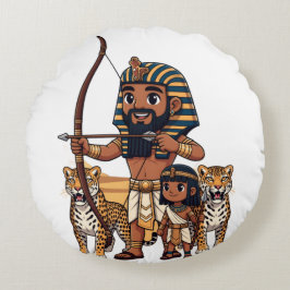 Ancient Egyptian Hunt with Leopards Rundes Kissen