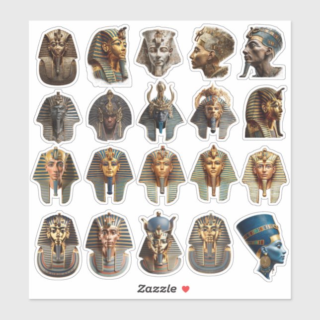 Ancient Egyptian Pharaoh Faces Stickers | Gold 3D  Aufkleber (Blatt)