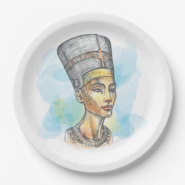 Ancient Egyptian Queen Nefertiti Bust Sketch Pappteller (Vorderseite)