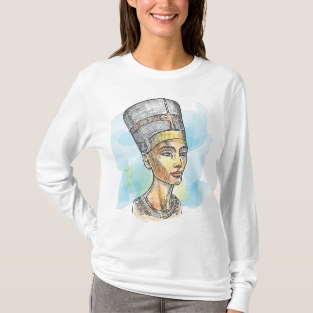 Ancient Egyptian Queen Nefertiti Bust Sketch T-Shirt (Vorderseite)