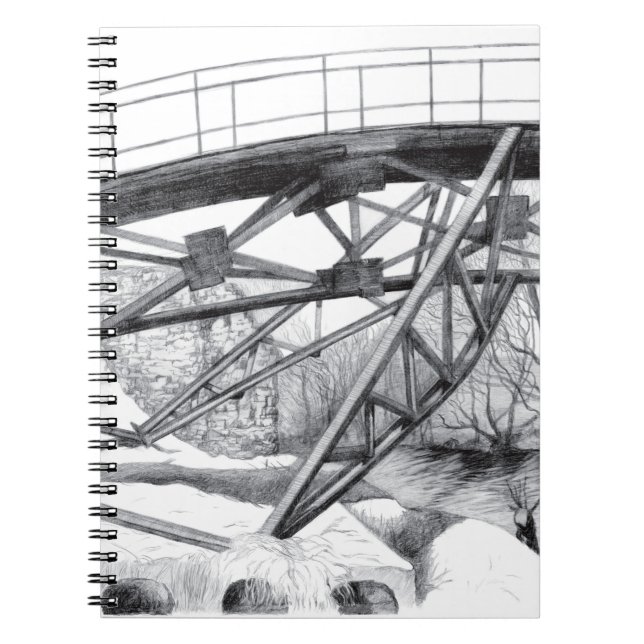 Ancient Footbridge pencilart Monochrome Notizblock (Vorderseite)