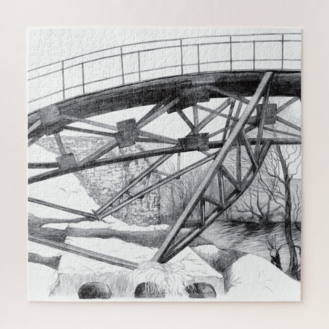 Ancient Footbridge pencilart Monochrome Puzzle (Vertikal)