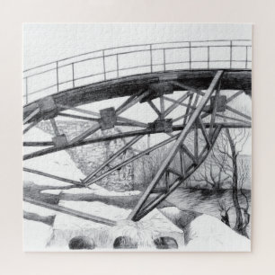 Ancient Footbridge pencilart Monochrome Puzzle