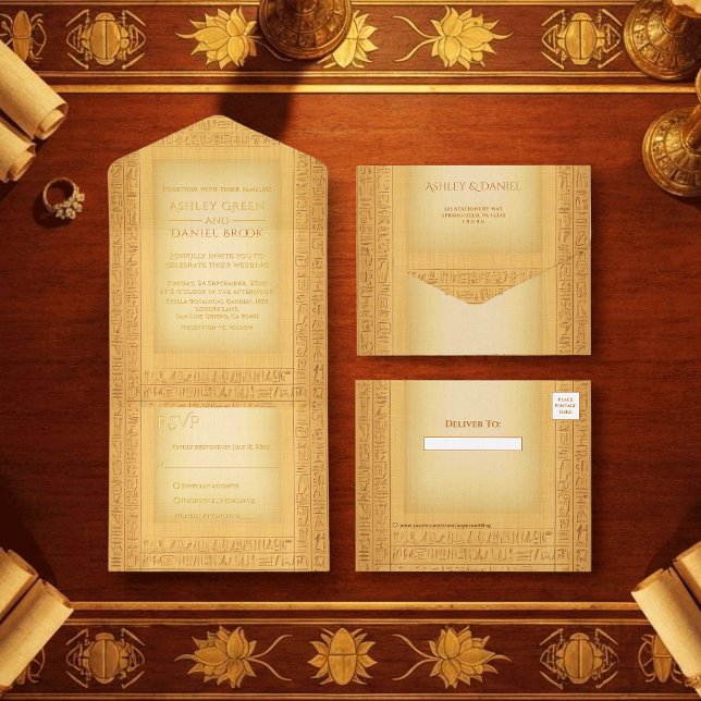 Ancient Gold Hieroglyphic Motifs Wedding Foil All-in-One-Einladung (Von Creator hochgeladen)