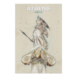 Ancient Greece Athena Statue Sketch Poster