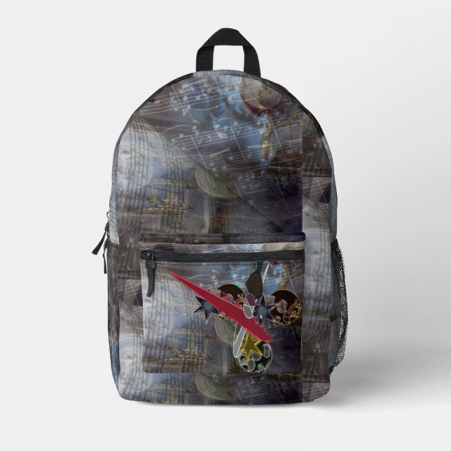 Ancient Greece Music Staff Stars Var 2 Bedruckter Rucksack (Vorderseite)