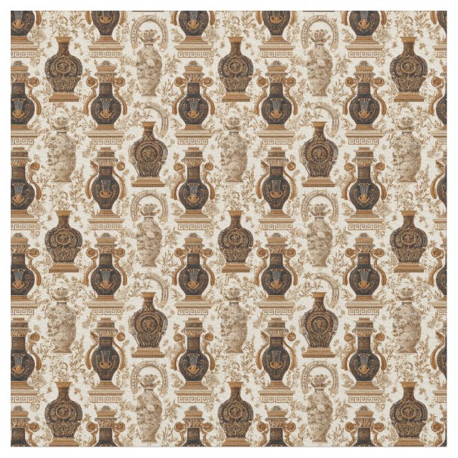 Ancient Greece Toile de Jouy Classic Vases Pattern Stoff (Nahaufnahme)