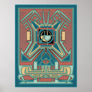Ancient Guardian - Green & Red Geometric Abstrakt Poster