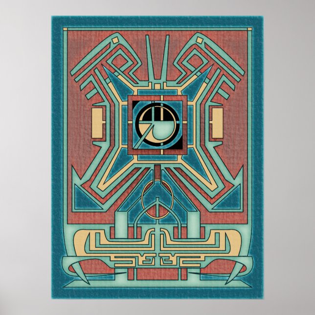 Ancient Guardian - Green & Red Geometric Abstrakt Poster (Vorne)