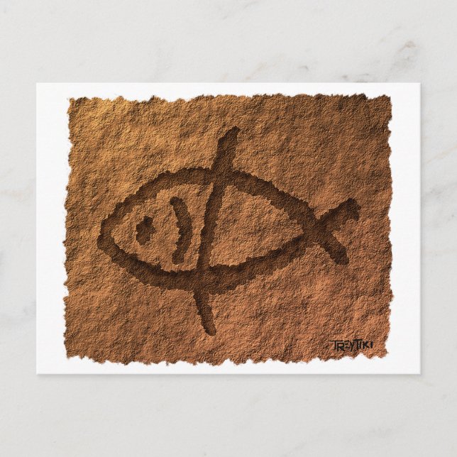 Ancient Hawaiian Fisch Petroglyph Postkarte (Vorderseite)