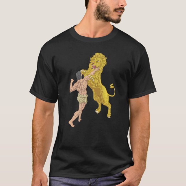 Ancient Hero Bekämpfen eines Löwen Kulturschenders T-Shirt (Vorderseite)