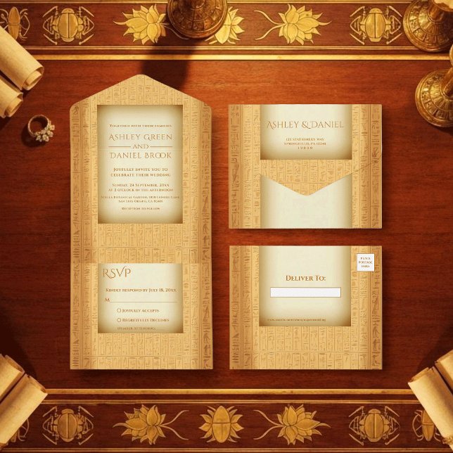 Ancient Hieroglyphic Motifs Egyptian Wedding All In One Einladung (Von Creator hochgeladen)