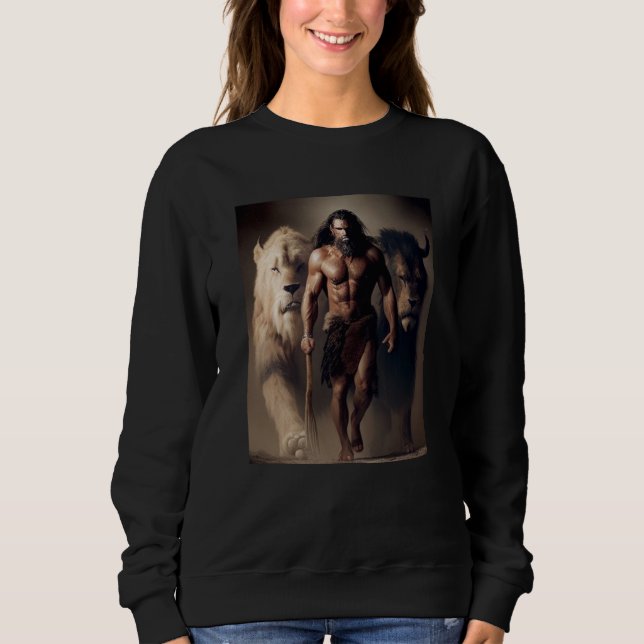 Ancient Hunting Family Pack Man and Lions with the Sweatshirt (Vorderseite)