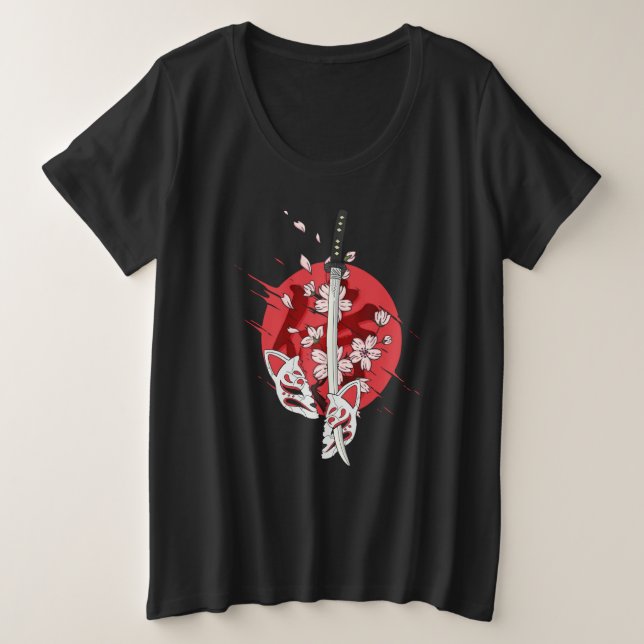 Ancient Japanese Samurai Katana Sword Cherry Bloss Große Größe T-Shirt (Design vorne)