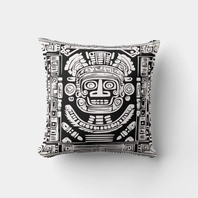 Ancient Mayan Sun God Mask Tribal Art Throw Pillow Kissen (Vorderseite)