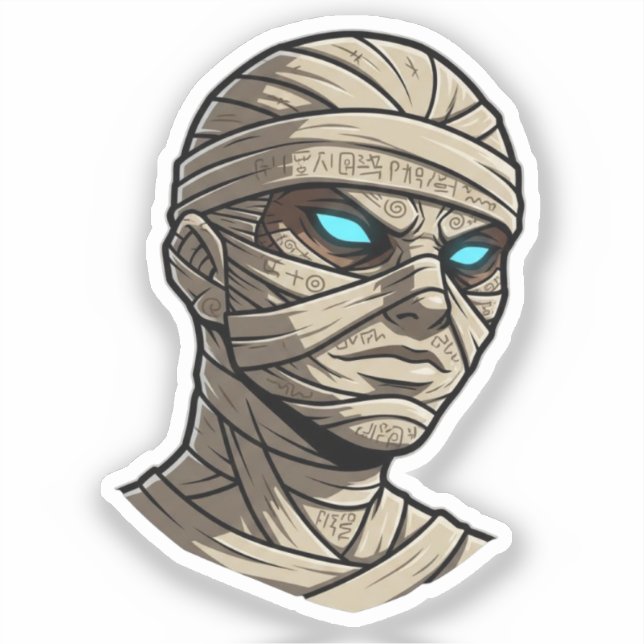 Ancient Mummy Head - Glowing Blue Eyes Vector Art Aufkleber (Vorderseite)