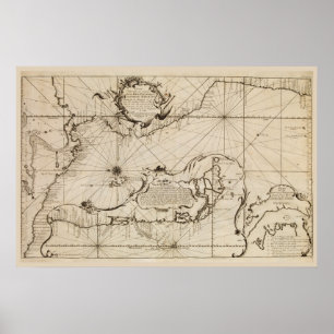 Ancient nautical map of the Pacific Ocean Poster