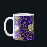 Ancient Oriental Fabric Pattern Mug Kaffeetasse<br><div class="desc">From an image of an ancient oriental fabric design,  flower and scrolls on dark blue.</div>