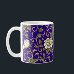 Ancient Oriental Fabric Pattern Mug Kaffeetasse<br><div class="desc">From an image of an ancient oriental fabric design,  flower and scrolls on dark blue.</div>
