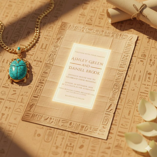 Ancient Papyrus Gold Hieroglyphen Ägyptische Hochz Einladung (Von Creator hochgeladen)