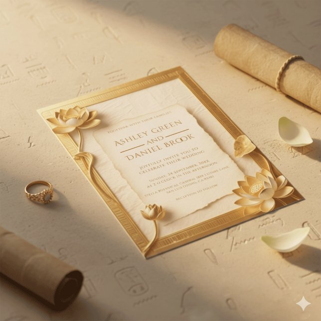 Ancient Papyrus Luxury Gold Lotus Ägyptische Hochz Einladung (Von Creator hochgeladen)