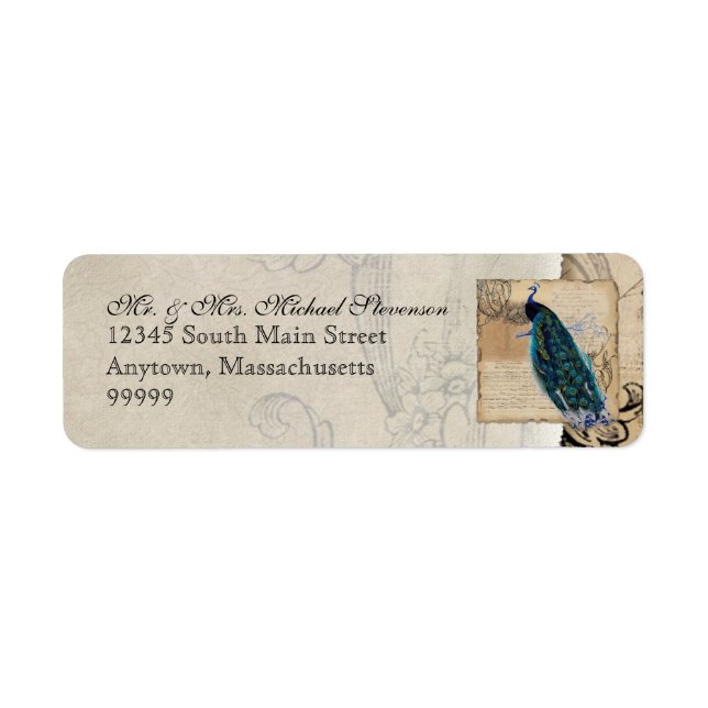 Ancient Peacock Matching Address Label - Aqua Blue (Vorne)