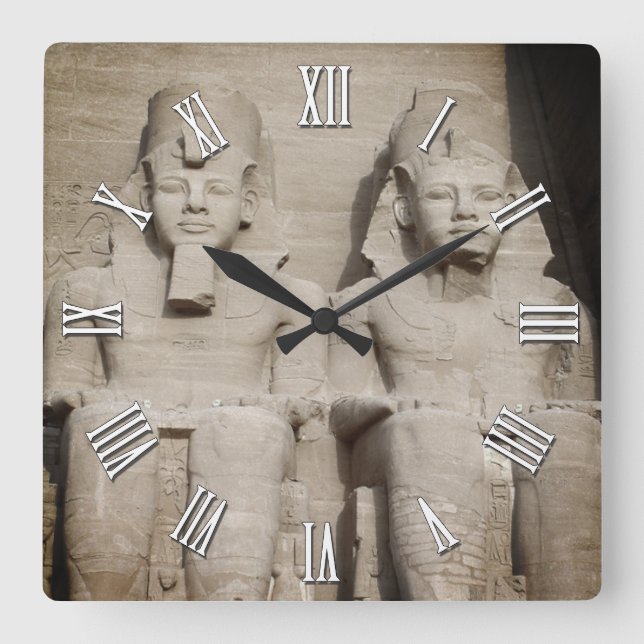 Ancient Pharaohs, Abu Simbel Tempels / Ägypten Quadratische Wanduhr (Vorderseite)