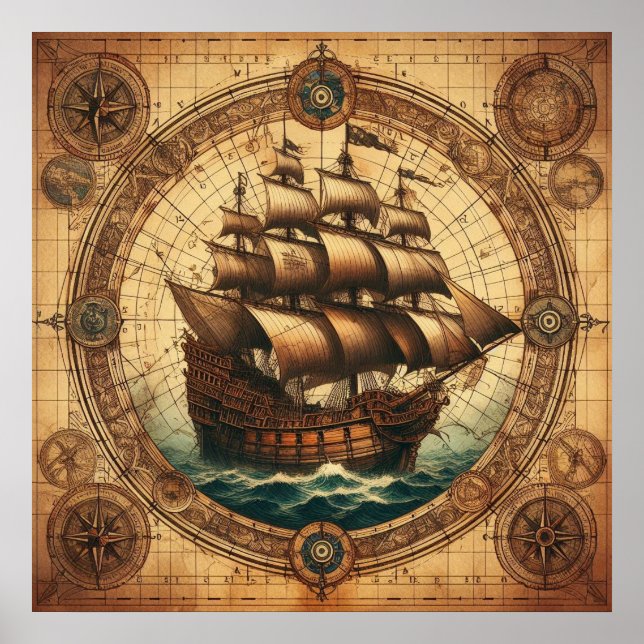 Ancient Pirate Sailing Ship 3 Poster (Vorne)