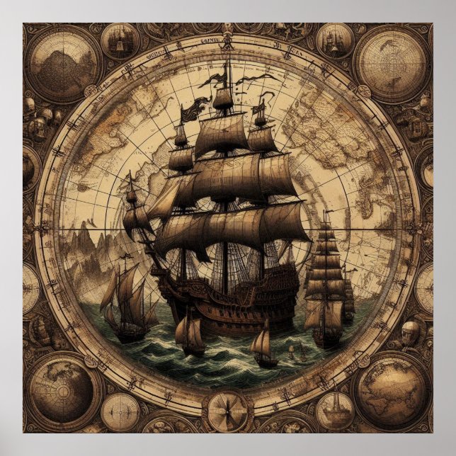 Ancient Pirate Segelschiff 1 Poster (Vorne)