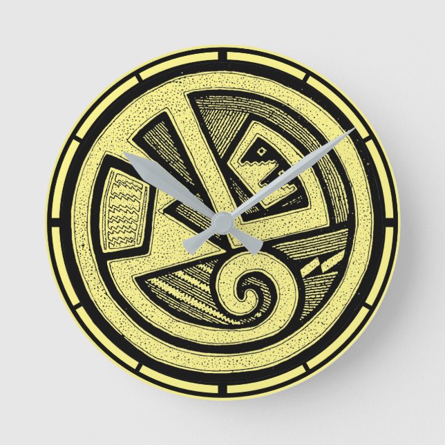 Ancient Pueblo Tribal Potterie Southwestern Art Runde Wanduhr (Vorderseite)