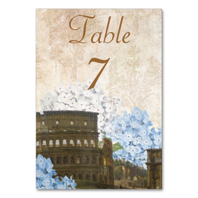 Ancient Rome Blue Hydrangea Tischnummer Card (Vorderseite)