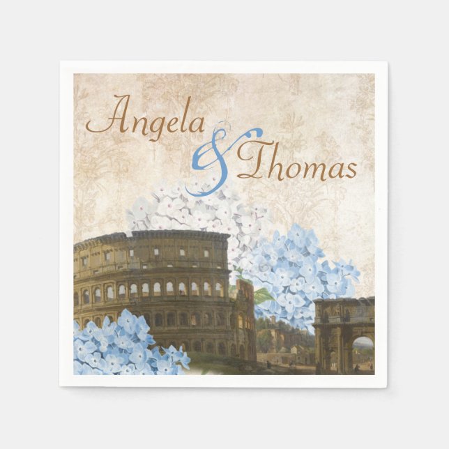 Ancient Rome Blue Hydrangea Wedding Napkins Serviette (Vorderseite)