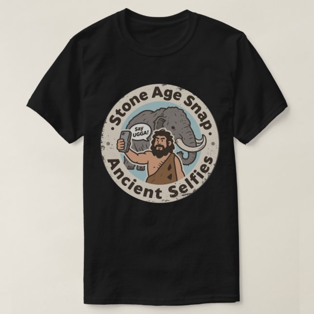 Ancient Selfie Caveman Mammoth T-Shirt (Design vorne)
