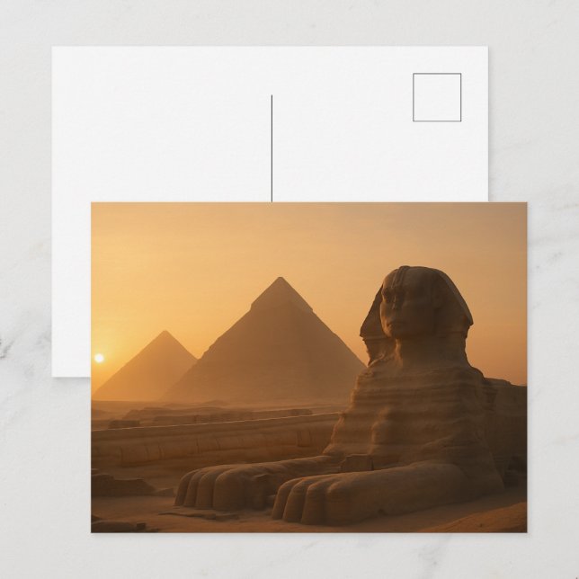 Ancient Sphinx Golden Postcard Pyramid Sunset Postkarte (Vorne/Hinten)