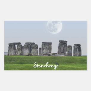 Ancient Stonehenge and Moon Salisbury, England Rechteckiger Aufkleber