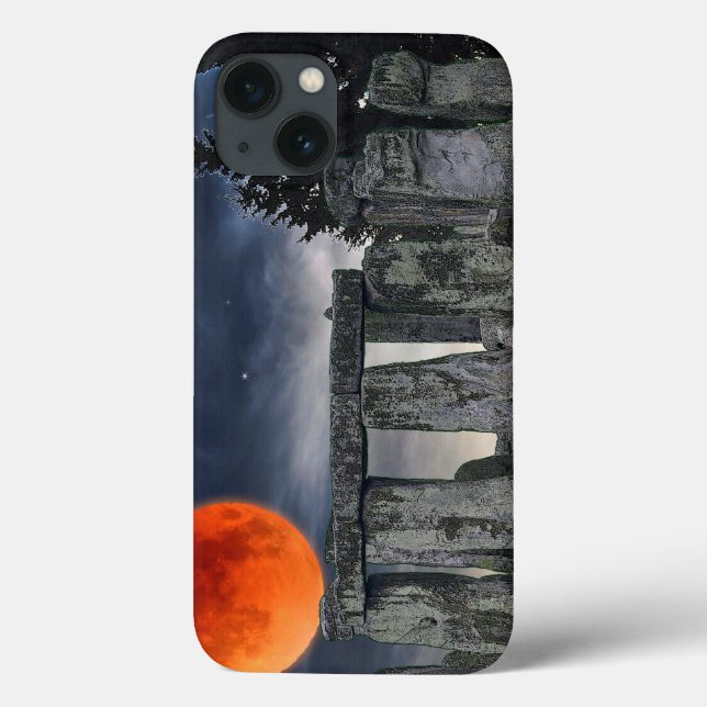 Ancient Stonehenge & Mystical Red Full Moon Case-Mate iPhone Hülle (Rückseite)