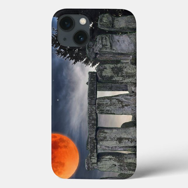 Ancient Stonehenge & Mystical Red Full Moon Case-Mate iPhone Hülle (Rückseite)