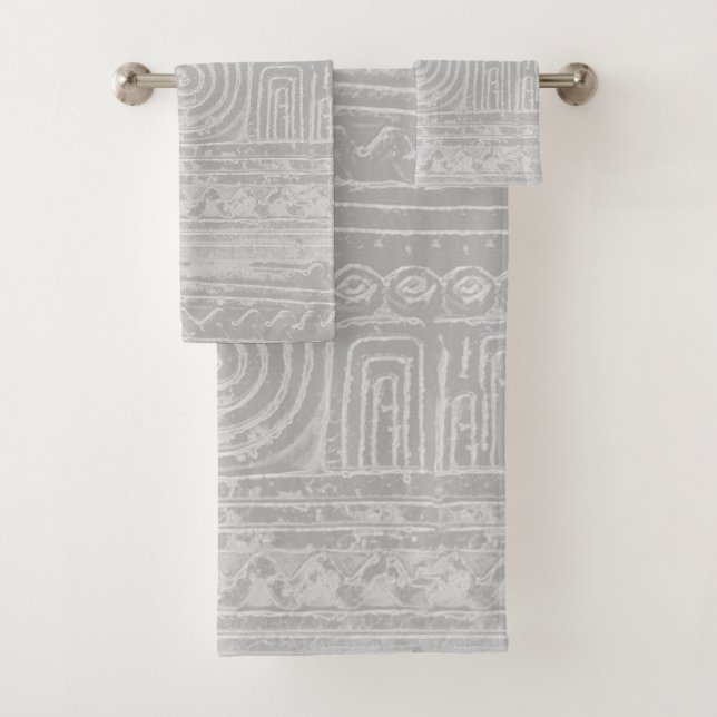 Ancient Sumerian Mesopotamian Muster Grau Badhandtuch Set (Insitu)
