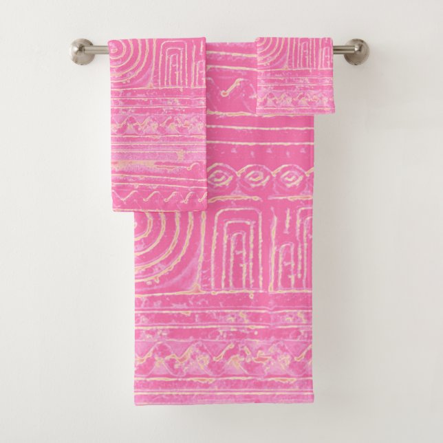 Ancient Sumerian Mesopotamian Muster Pink Badhandtuch Set (Insitu)