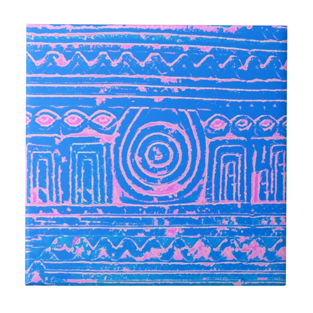 Ancient Sumerian Mesopotamian Muster Pink Blau Fliese (Vorderseite)