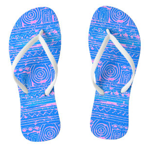 Ancient Sumerian Mesopotamian Muster Pink Blau Flip Flops