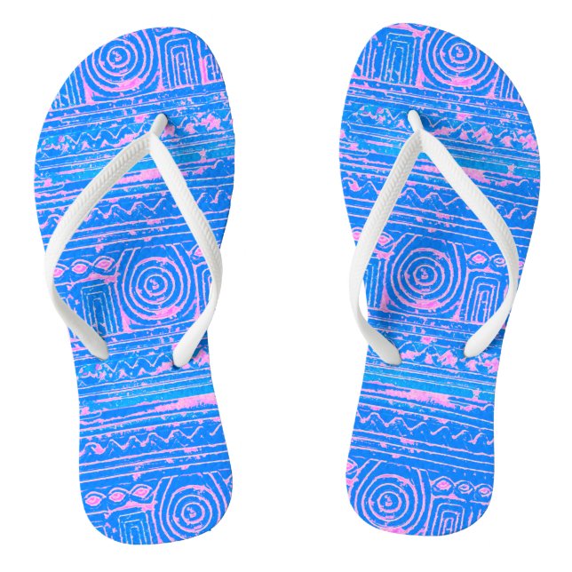 Ancient Sumerian Mesopotamian Muster Pink Blau Flip Flops (Fußbett)