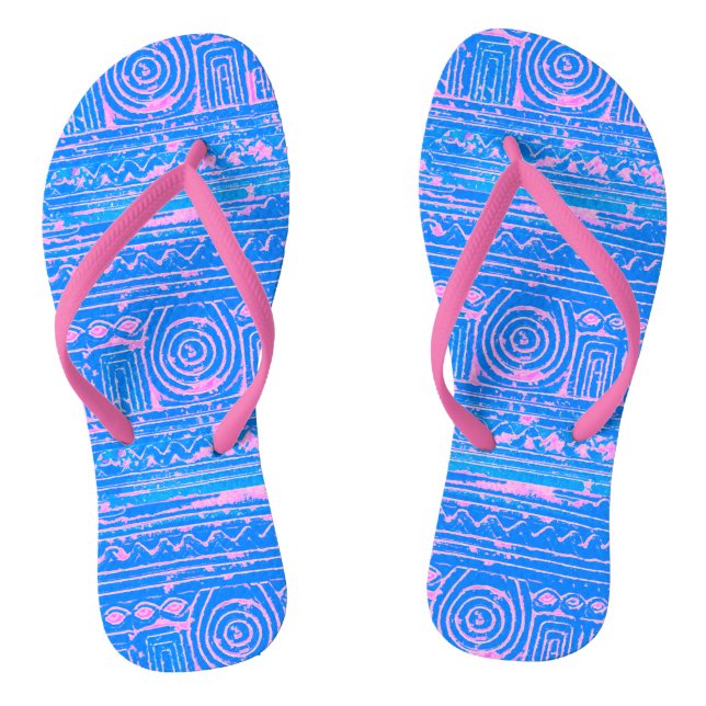 Ancient Sumerian Mesopotamian Muster Pink Blau Flip Flops (Fußbett)