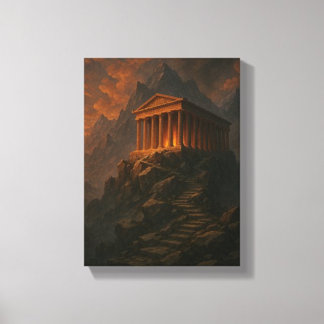 Ancient Temple on Rocky Mountains at Sunset Glow Leinwanddruck (Vorderseite)