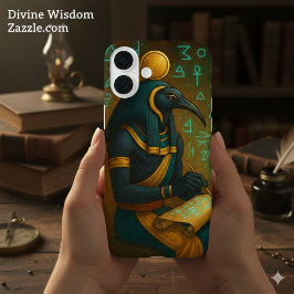 Ancient Thoth Sacred Script Aquamarin Gold iPhone 16 Plus Hülle
