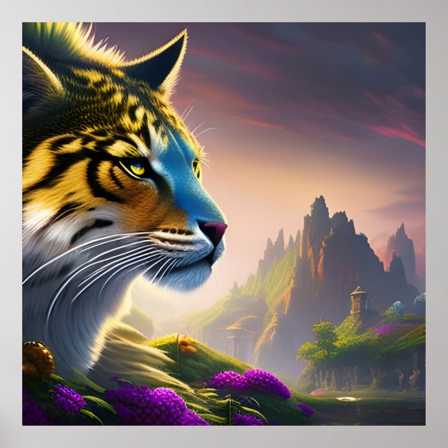Ancient Tiger Surveys Königreich, Purple Flowers Poster (Vorne)