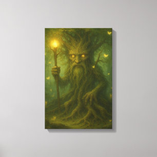 Ancient Tree Guardian mit leuchtenden Augen und Pe Leinwanddruck