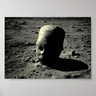 Ancient Weathered Alien Statue on Moon Poster