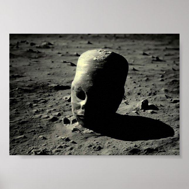 Ancient Weathered Alien Statue on Moon Poster (Vorne)
